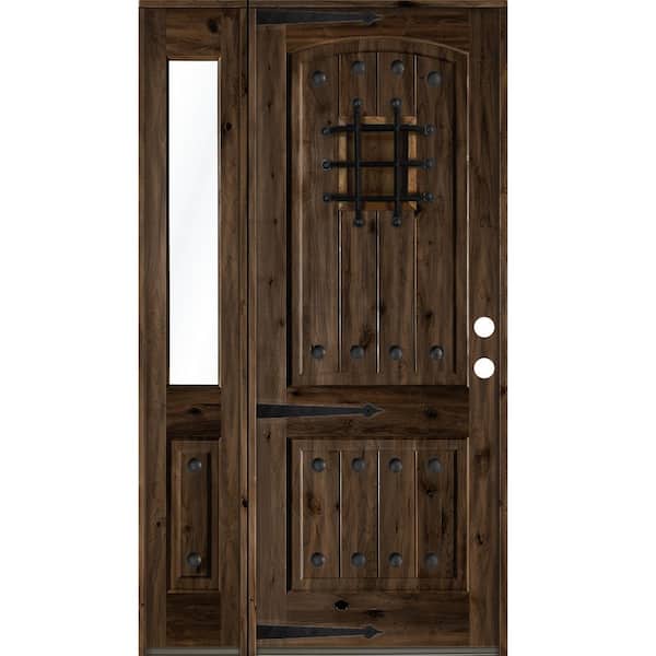 Krosswood Doors 62 in. x 96 in. Mediterranean Knotty Alder Left-Hand/Inswing Clear Glass Black Stain Wood Prehung Front Door w/Sidelite
