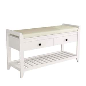 White Shoe Rack with Cushioned Seat and Drawers Multipurpose Entryway Storage Bench 20 in. x 14 in. x 39 in.