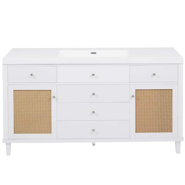 60 in. Freestanding White Bath Vanity with White Cultured Marble Top Unassembled