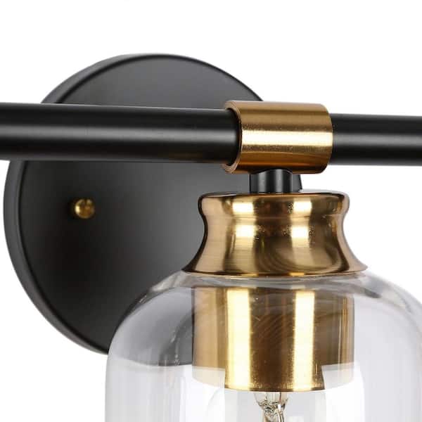 LNC 35.5 in. 5-Light Aged Brass Vanity Light with Black Linear Frame and  Modern Clear Glass Globes BNEIJIHD112W5T8 - The Home Depot