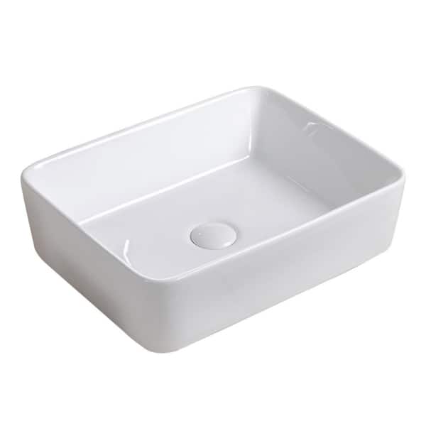 Satico 19.1 in. Ceramic Rectangle Vessel Sink Top Mount Bathroom Sink Basin in White