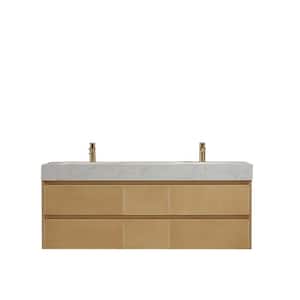 Wilton 60 in. W x 20.8 in. D x 21.2 in. H Floating Bath Vanity in Maple Yellow with White Basins