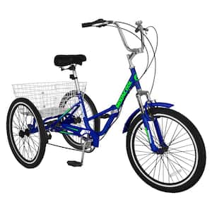 Adult Folding 24 in. Tricycle 7 Speed, 3 Wheel Bikes for Seniors, Adults, Women, Men, Wheels, Cargo Basket
