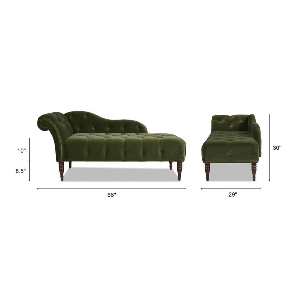 Olive Green Velvet Tufted Chaise Lounge with Wood Legs
