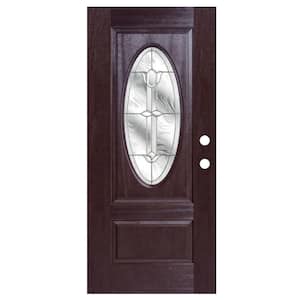 36 in. x 80 in. Dark Walnut Left-Hand Inswing Flores Oval-Lite Prestige Stained Fiberglass Prehung Front Door
