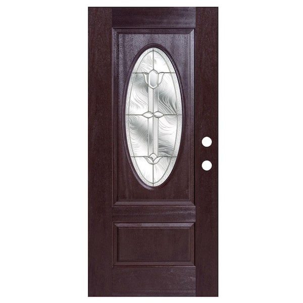 MP Doors 36 in. x 80 in. Dark Walnut Left-Hand Inswing Flores Oval-Lite  Prestige Stained Fiberglass Prehung Front Door N3068L2HFLW24 - The Home  Depot