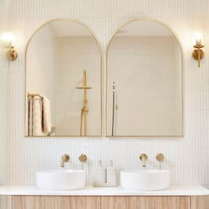 24 in. W x 36 in. H Gold Vanity Arched Wall Mirror Aluminum Alloy Frame Bathroom Mirror