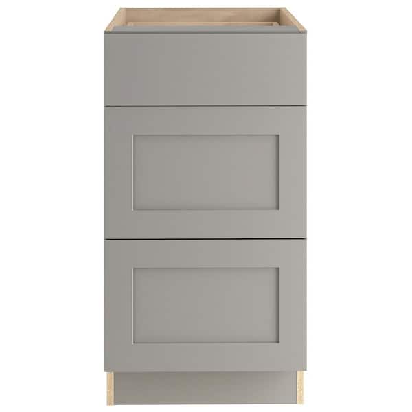 Hampton Bay Edson Shaker Assembled 18x34.5x24 in. Base Cabinet with 3-Soft Close Drawers in Gray