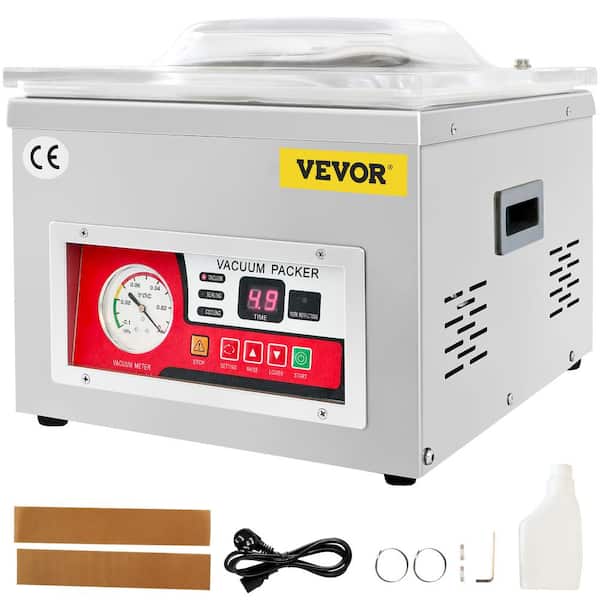 VEVOR Silver Chamber Vacuum Sealer 110-Volt Kitchen Packaging Machine 180 Watt 6.5 m³/h Pump for Meats Fruit Saver (Set of 9)