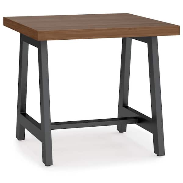 Simpli Home Sawhorse SOLID WOOD Industrial 22 inch Wide SOLID WALNUT WOOD and Metal End Table