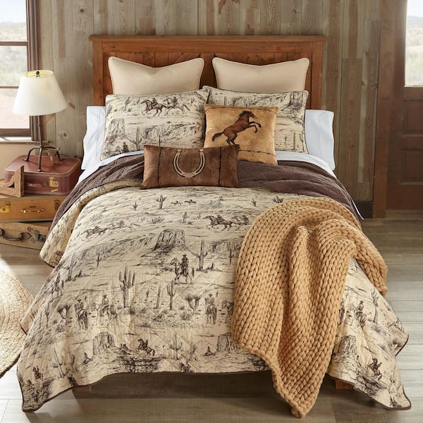 Cowboy Brown and Taupe 3-Piece Cotton King Quilt Set