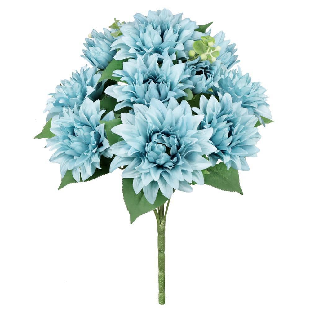 BTSマテルドール用　スメラルドフラワー 【A-2】 LIVING LUXURY 18 in. Blue Artificial Dahlia Flower Stem Bush