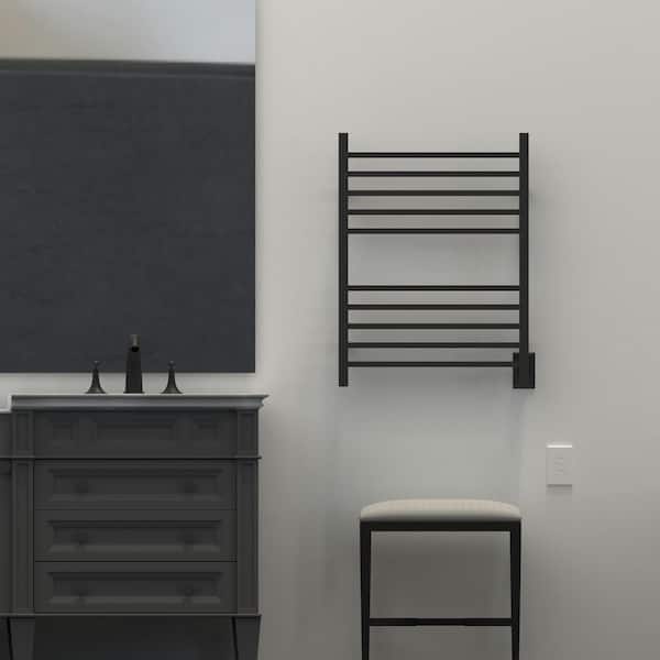 Amba Radiant Square 10-Bar Combo Plug-in and Hardwired Electric Towel Warmer in Matte Black