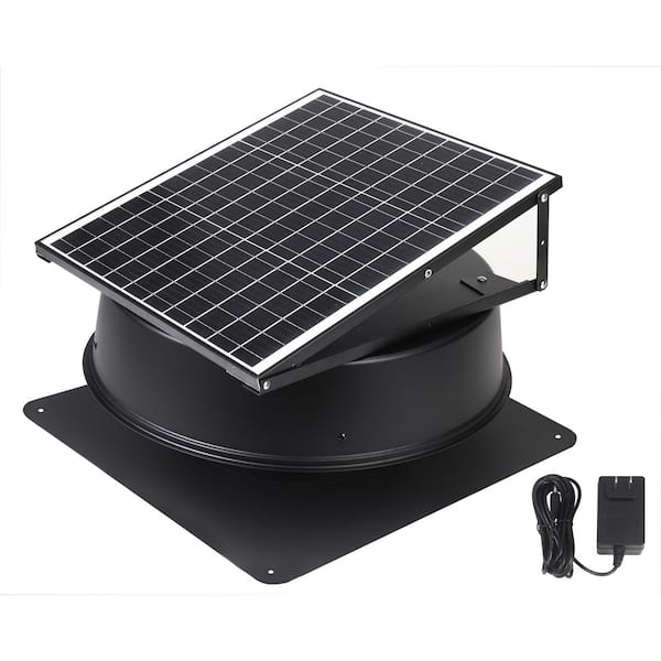1600 CFM 40W Hybrid Solar Powered Aluminum Roof Exhaust Vent Attic Fan, Auto On/Off Thermostat, Reduced Humidity