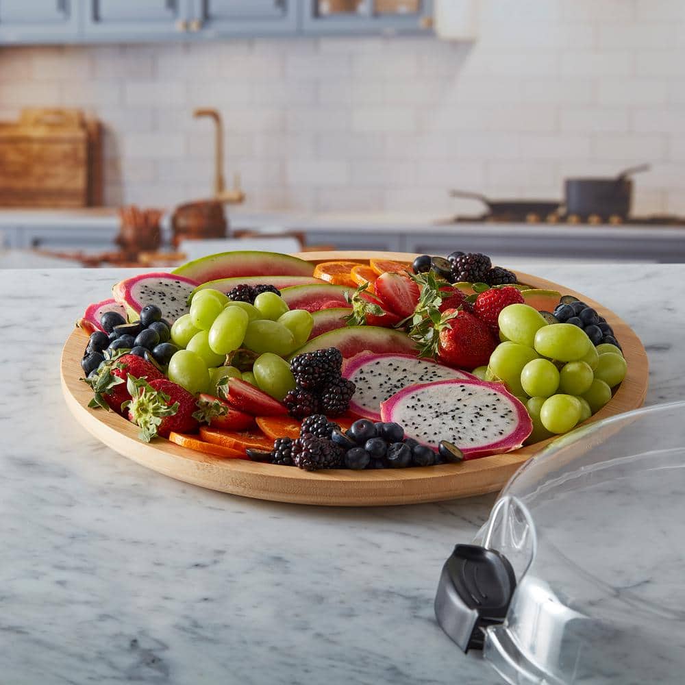 14" Round Bamboo Charcuterie Board with Clear Locking Lid