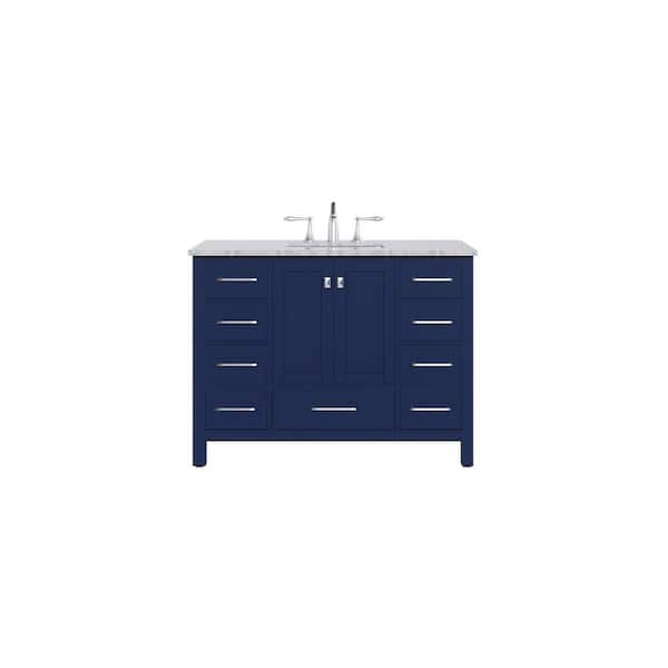 Aberdeen 42 in. Single Sink Blue Bath Vanity with White Carrara Marble Top (Assembled)