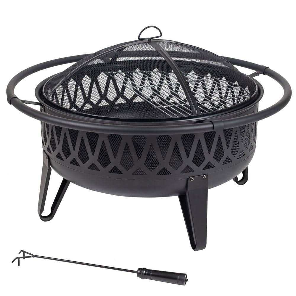 Pleasant Hearth Harmony 36 in. W x 22.8 in. H Round Steel Wood Burning Black Fire PitOFW750R