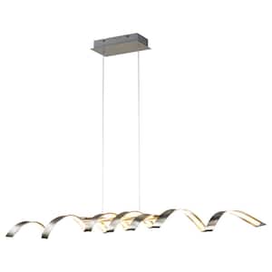Miron 48.2 in. 1-Light 35W Integrated LED Chandelier 3000K Nickel Modern Linear Pendant for Kitchen Island Dining Room