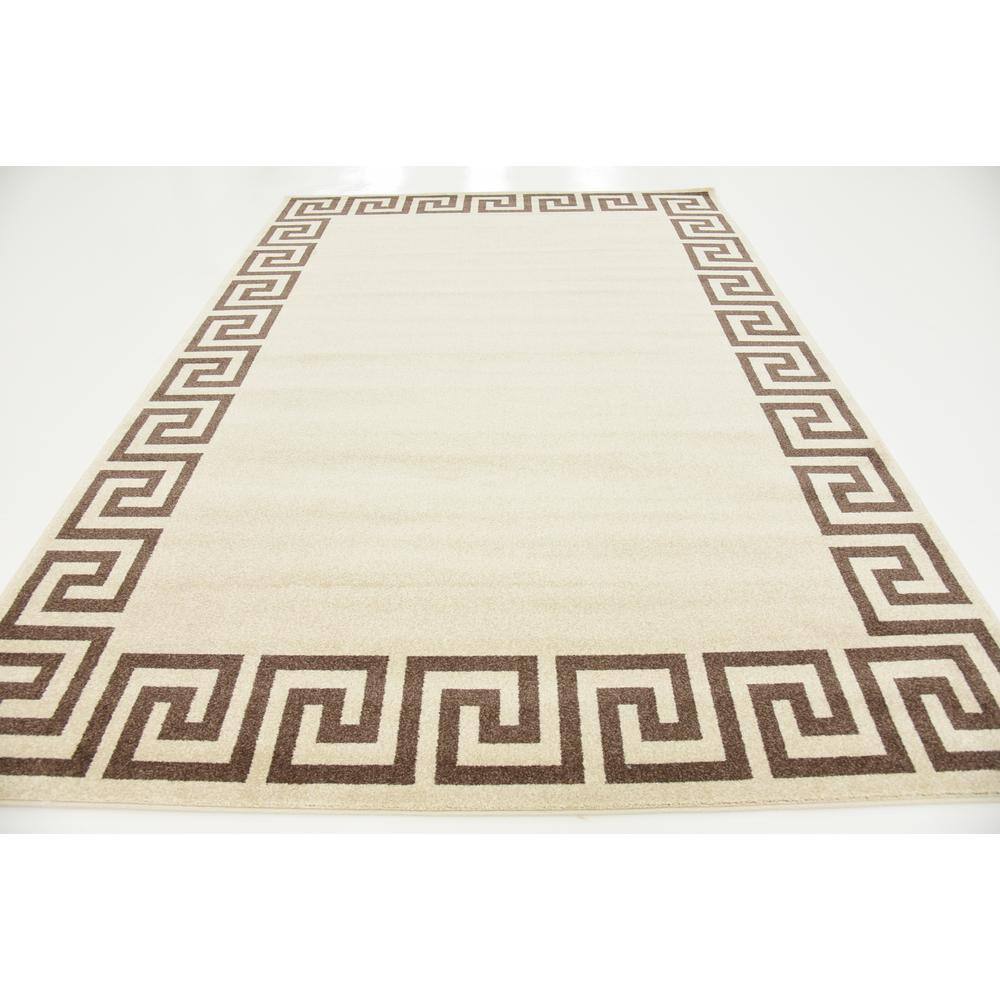 Beige and Brown Geometric Rectangular Synthetic Area Rug, 7x10 ft