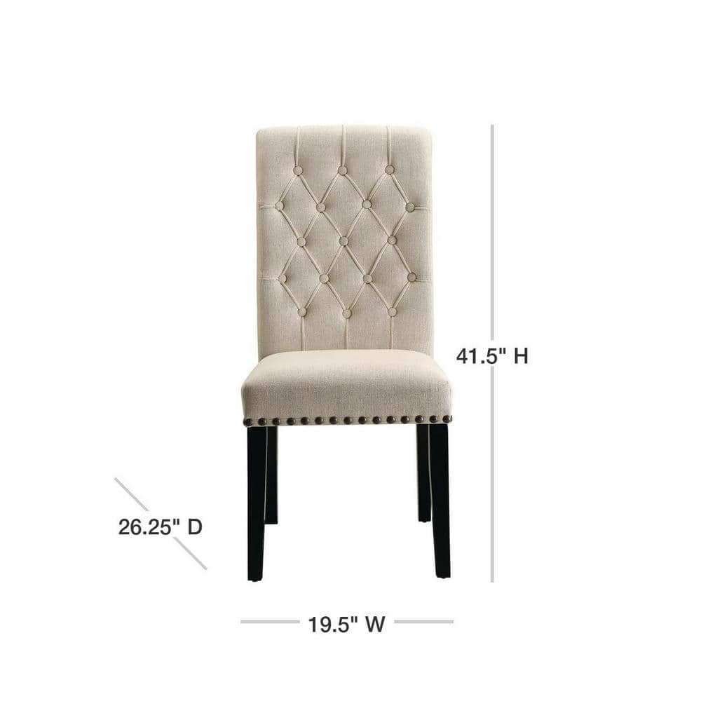 Beige Linen Tufted Upholstered Side Chair with Wood Legs