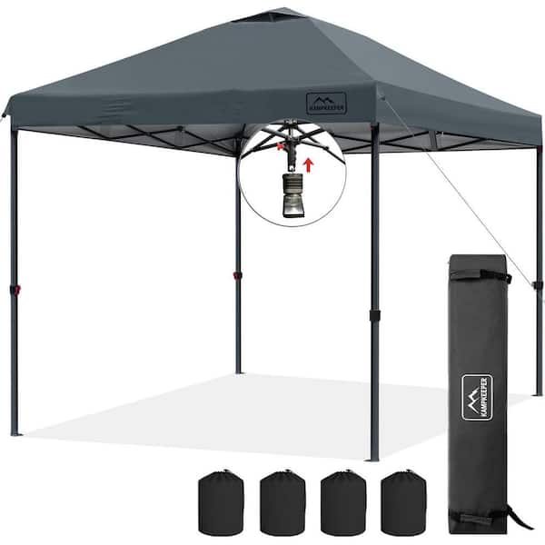 10 ft. x 10 ft. Dark Grey Pop up Canopy Tent with 3-Adjustable Heights, Wheeled Carry Bag, Bonus 8-Stakes and 4-Ropes