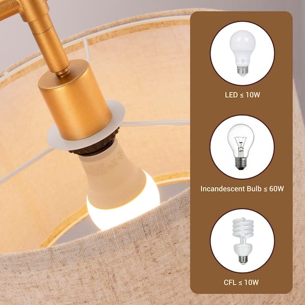 EDISHINE 63 in. Gold 1-Light Arched Floor Lamp for Living Room with Fabric Drum Shade HFLG04A