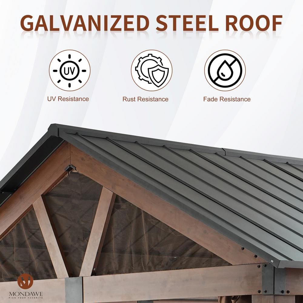 11' x 13' Brown Aluminum Patio Gazebo with Black Roof