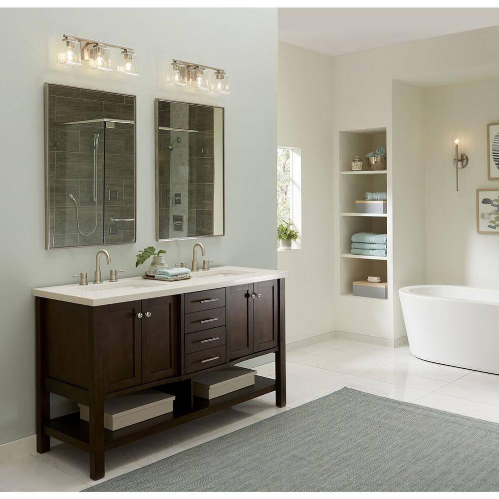 Elara Brushed Nickel 2-Light Bath Vanity Light with Fabric Shade