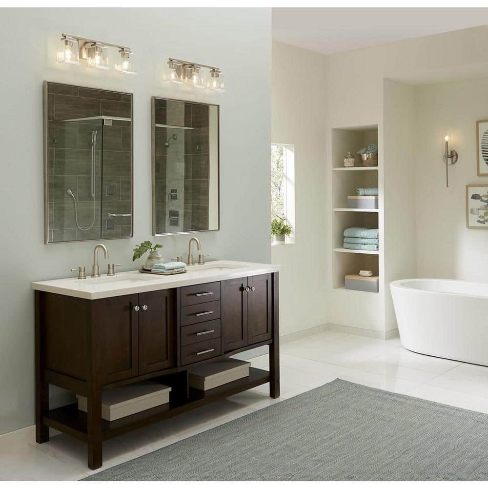 Elara Brushed Nickel 2-Light Bath Vanity Light with Fabric Shade
