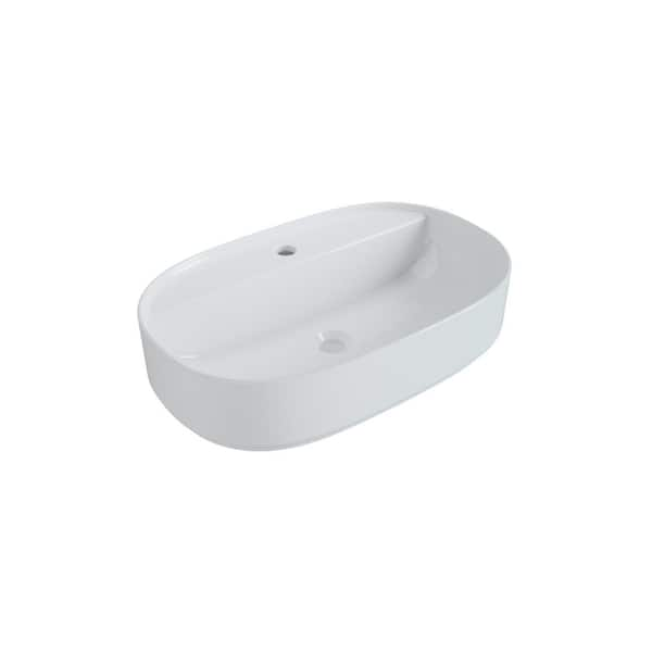 24 in. Ceramic Oval Vessel Bathroom Sink in White