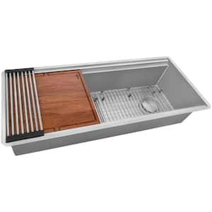Dual-Tier Pro 45 in. Undermount Single Bowl 16-Gauge Stainless Steel 2-Tiered Double Ledge Kitchen Sink