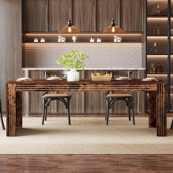 Halseey 78.7 in. Extra Long Double Rectangular Brown Wood Farmhouse Home Office 2-Person Pedestal Dining Table 4-6