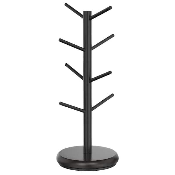 8-Hook Black 360° Rotating Bamboo Coffee Mug Tree Holder Stand for Countertop with Large Capacity Home Cafe