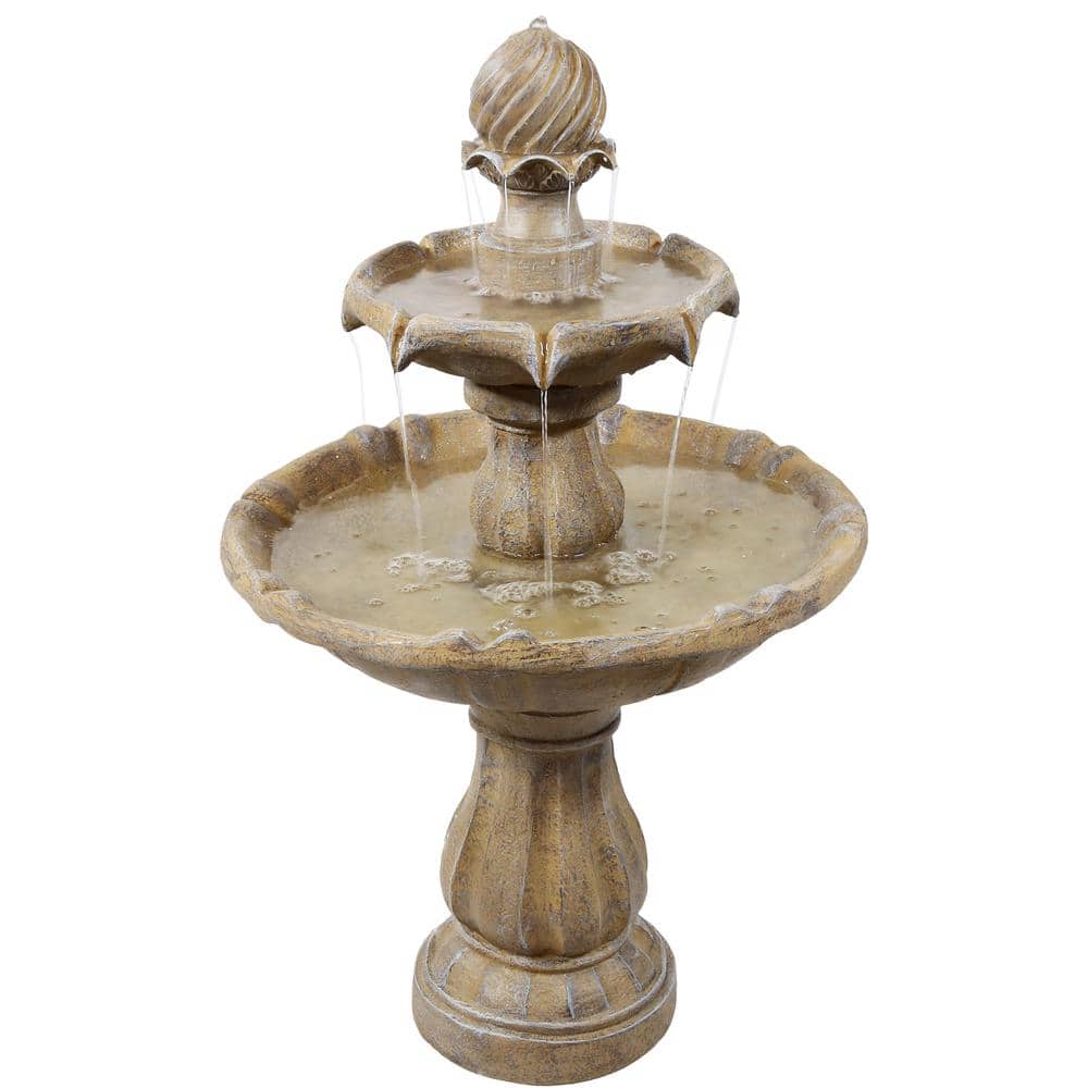 Earth Finish Solar Powered 2-Tier Resin Garden Fountain