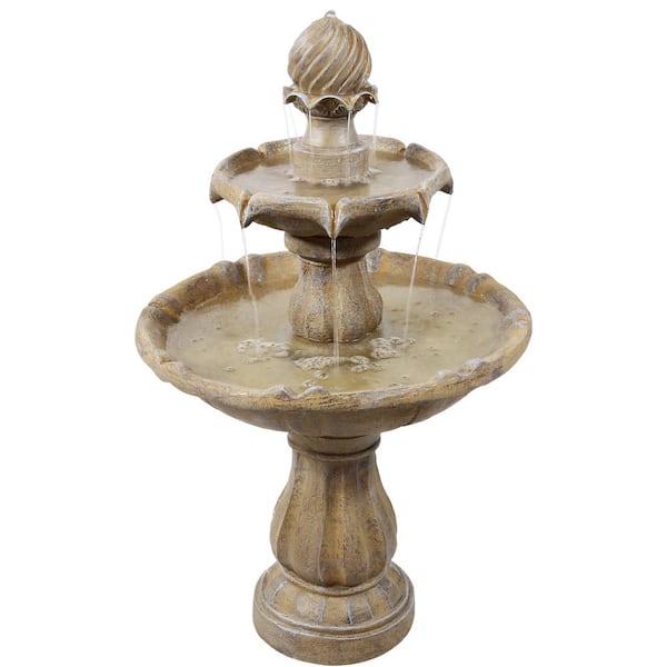 Sunnydaze Decor 2-Tier Earth Solar Outdoor Tiered Water Fountain with Battery Backup