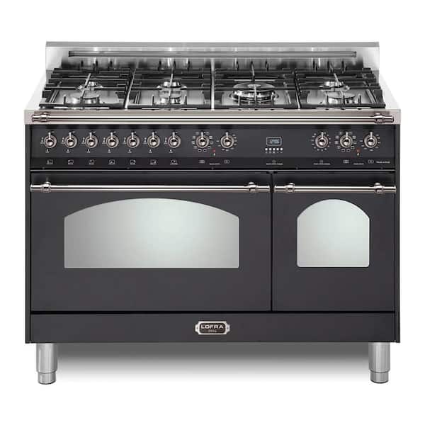 Dolcevita Series 48 in. 7 Burners Freestanding Dual Fuel Natural Gas Range in Matte Black with Chrome Trim