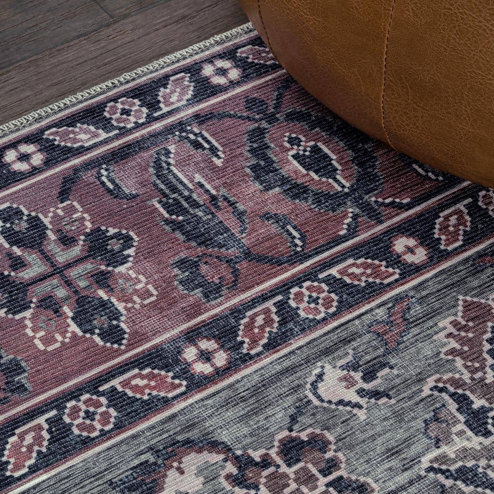 Victoria Ornate Purple and Gray Chenille 4 x 6 Area Rug
