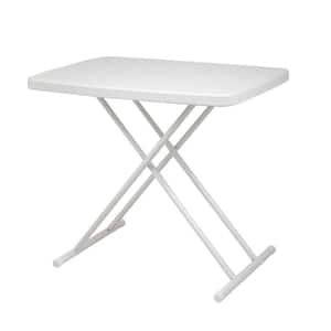 White Plastic and Steel Folding Outdoor Side Table Writing Desk with Adjustable Height