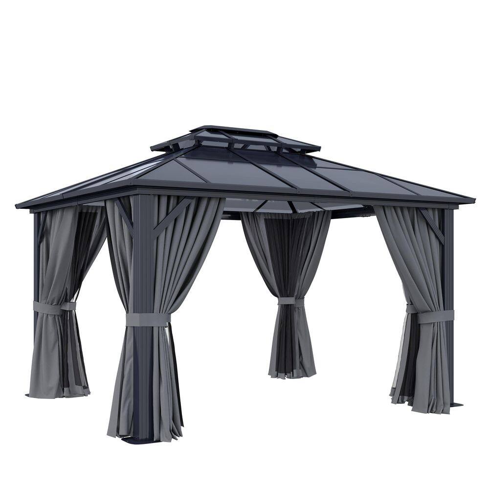 12 ft. x 16 ft. Outdoor Gazebo, Polycarbonate Double Roof Aluminum Frame Gazebo with Curtains and Netting price history on PriceWatchPro