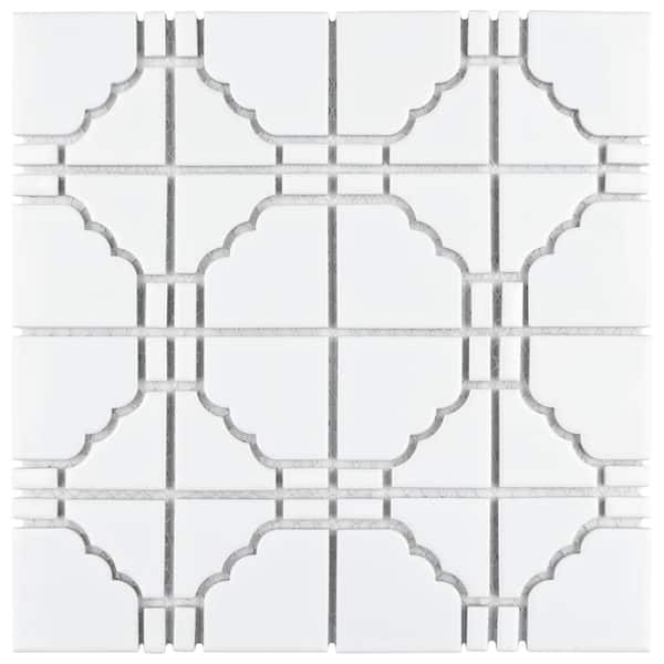 Merola Tile Osaka Glossy White 11-3/4 in. x 11-3/4 in. Porcelain Mosaic Tile (9.8 sq. ft./Case)