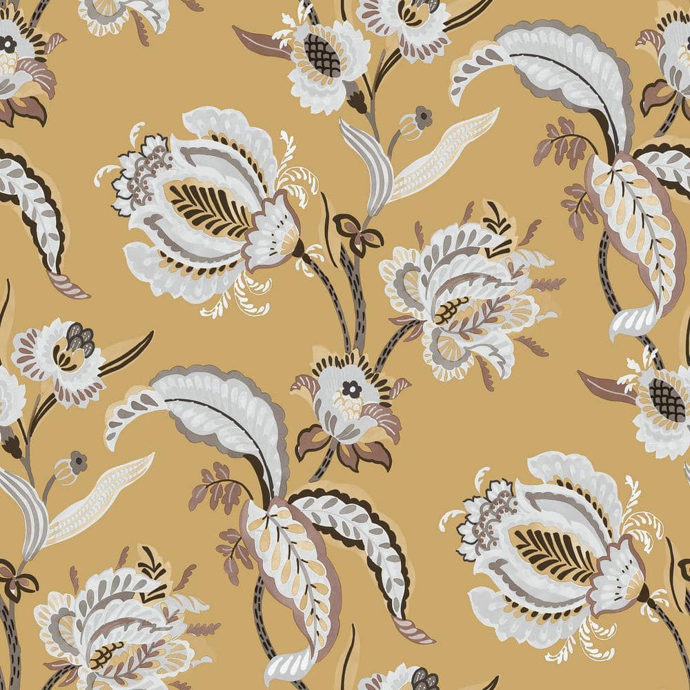 Into The Wild Yellow Metallic Abstract Floral Paper Non-Pasted Non-Woven Wa