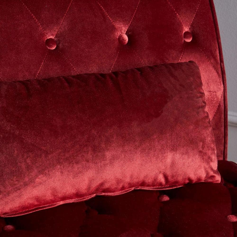 Elegant Garnet Velvet Chaise Lounge with Diamond Stitching