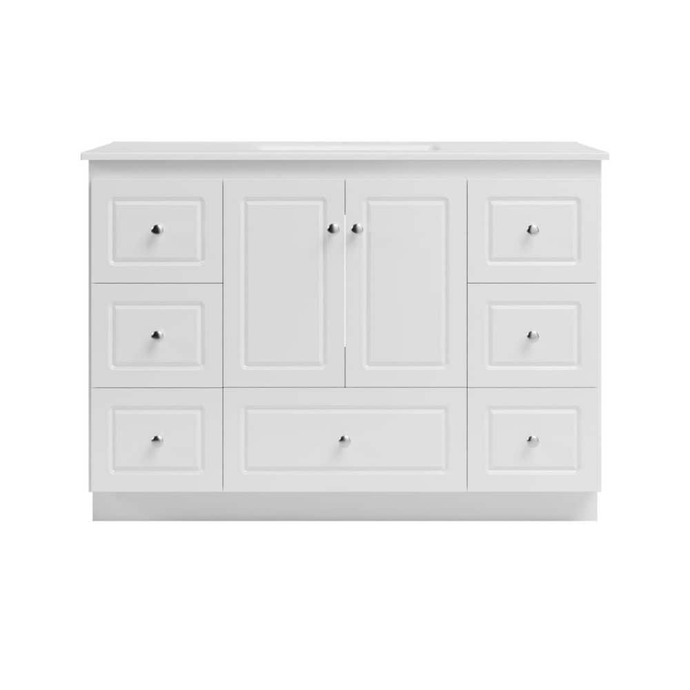 Ultraline 49 in. W x 22 in. D x 35 in. H Vanity in Satin White with Ceramic Vanity Top in White price history on PriceWatchPro