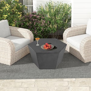 35 in. Outdoor Magnesium Oxide Hexagonal Dark Gray Coffee Table, Patio Side Table