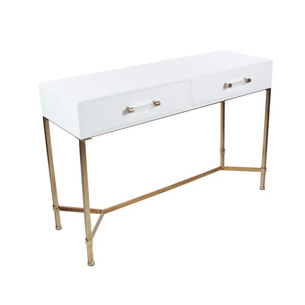 Litton Lane 47 in. White Extra Large Rectangle Wood 2 Drawers Console Table