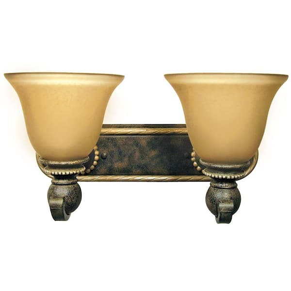 Yosemite Home Decor Ahwahnee Collection 2-Light Grecian Stone Bathroom Vanity Light with Honey Parchment Glass Shade