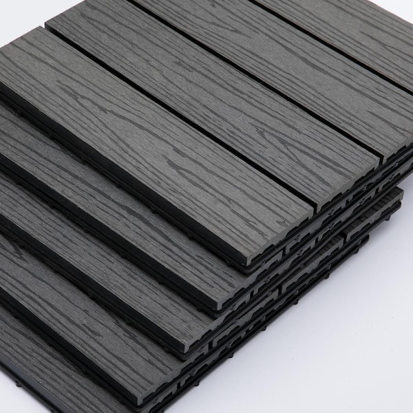 cadeninc 12 in. x 12 in. Gray Square Outdoor Interlocking Deck Tiles All Weather (Set of 11 Tiles)