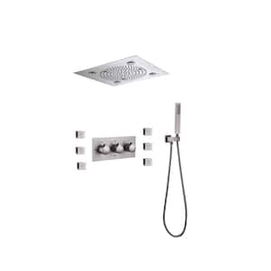 Thermostatic 12 in. 6 -Jet Ceiling Mount LED Rainfall Shower System Bathroom Shower Mixer Set in Brushed Nickel