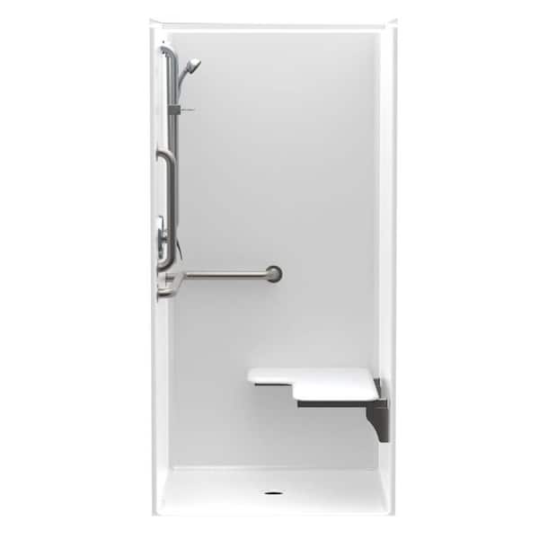 Accessible AcrylX 36 in. x 36 in. x 75 in. 1-Piece Shower Stall w/ Right Seat and Grab Bars in White