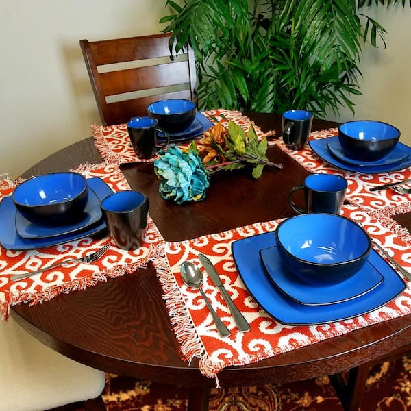 Soho Lounge 16-Piece Contemporary Blue Stone Dinnerware Set (Service for 4)